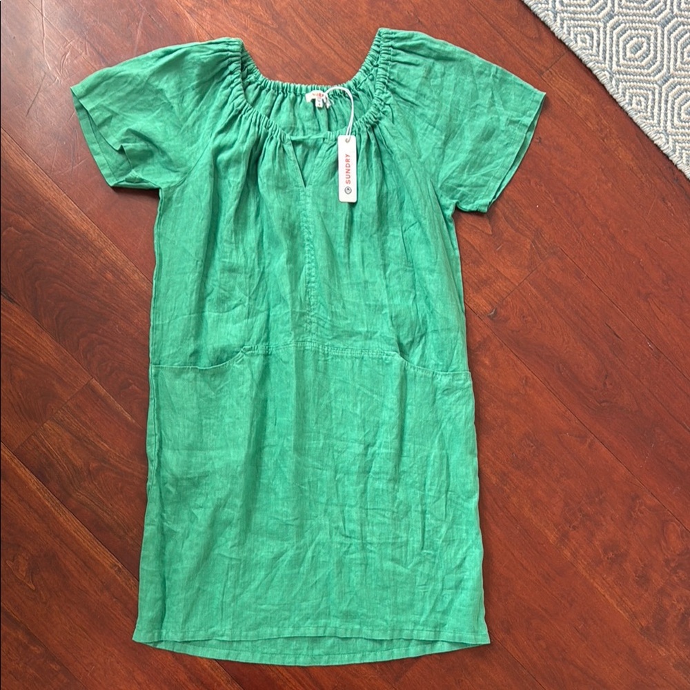SUNDRY NWT green linen dress with pockets, XS, sundry size 0 (0-2)